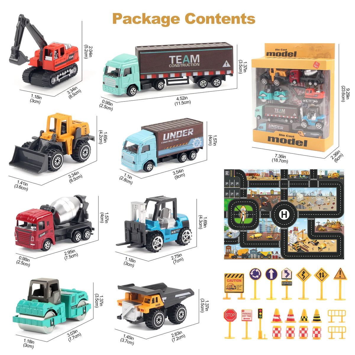 Coolplay 8 Piece Alloy Engineering Truck Set &ndash; Classic Construction Fun for Boys