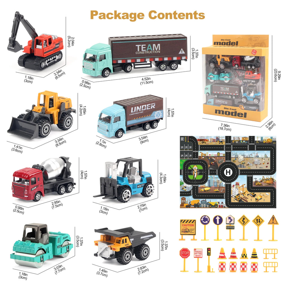 Coolplay 8 Piece Alloy Engineering Truck Set &ndash; Classic Construction Fun for Boys