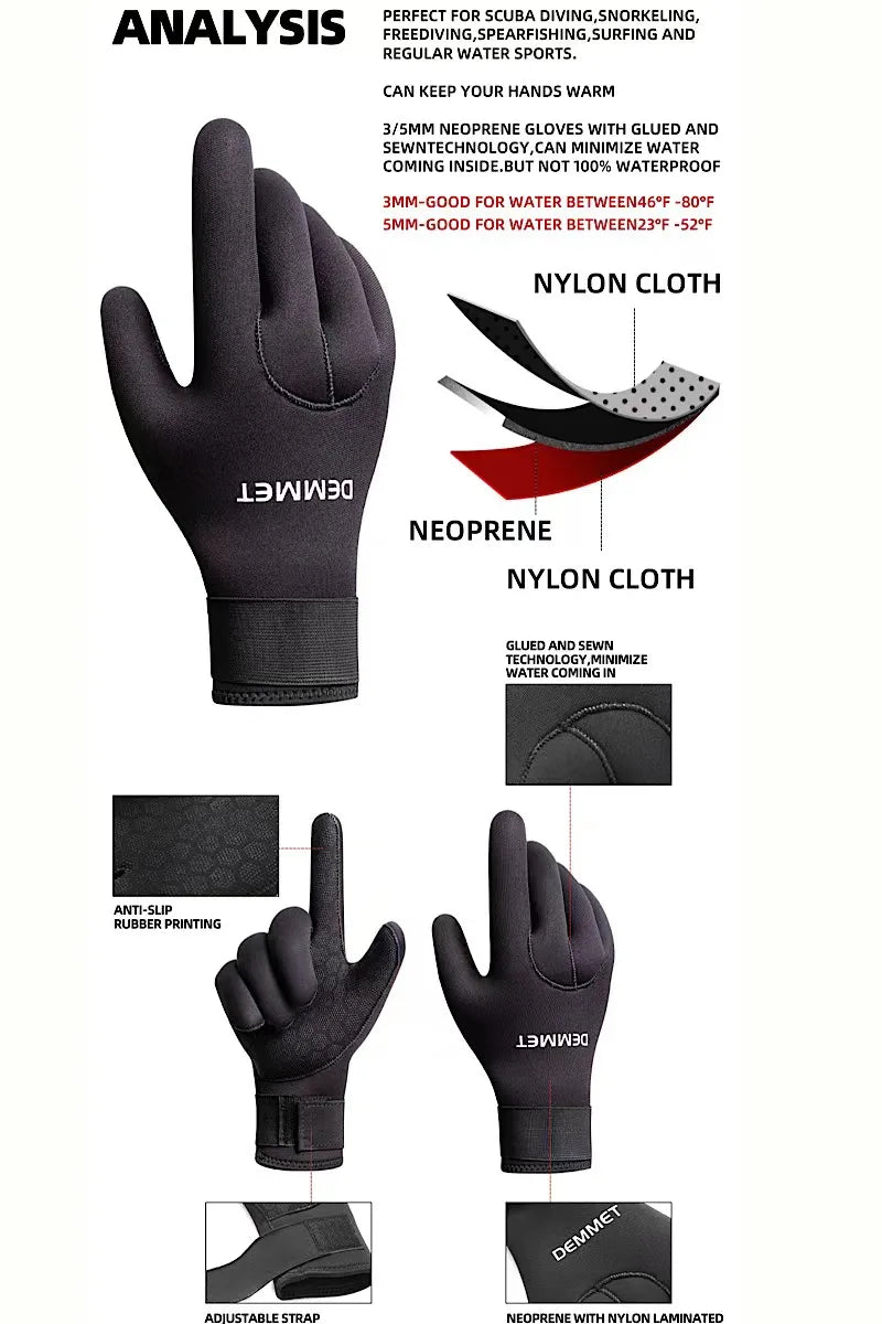 3mm 5mm Neoprene Diving Gloves - Heated Winter Wetsuit for Men &amp; Women