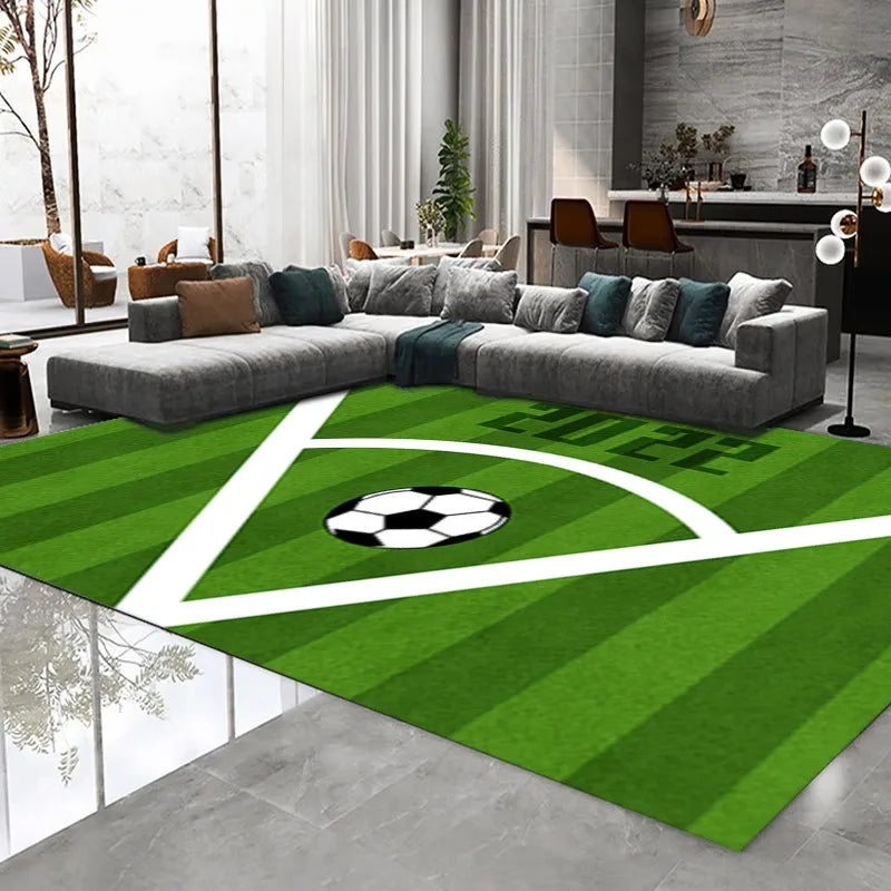 Indoor Green Lawn Pattern Football Field Rug for Living Room and Bedroom, 100% Polyester