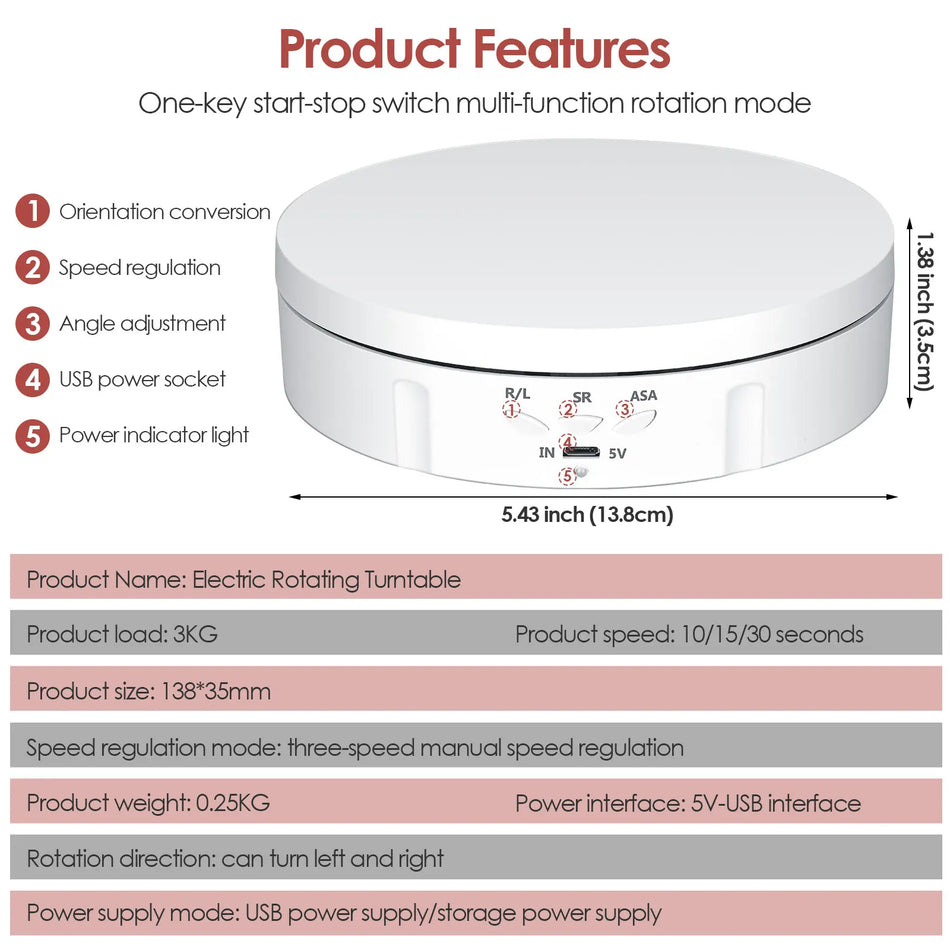 Suporte de Exibição Rotativo Elétrico com 3 Velocidades 360 Graus