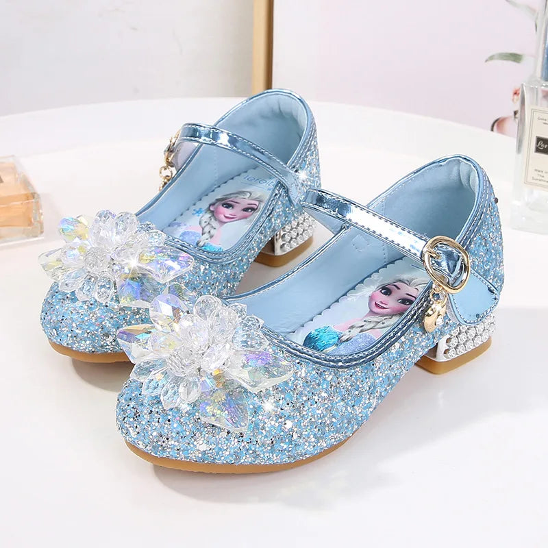 MINISO Elsa Crystal Leather High Heels for Girls