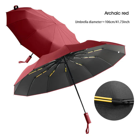 Reinforced 24-Bone Umbrella &ndash; Strong and Durable Wind-Resistant Design Burgundy
