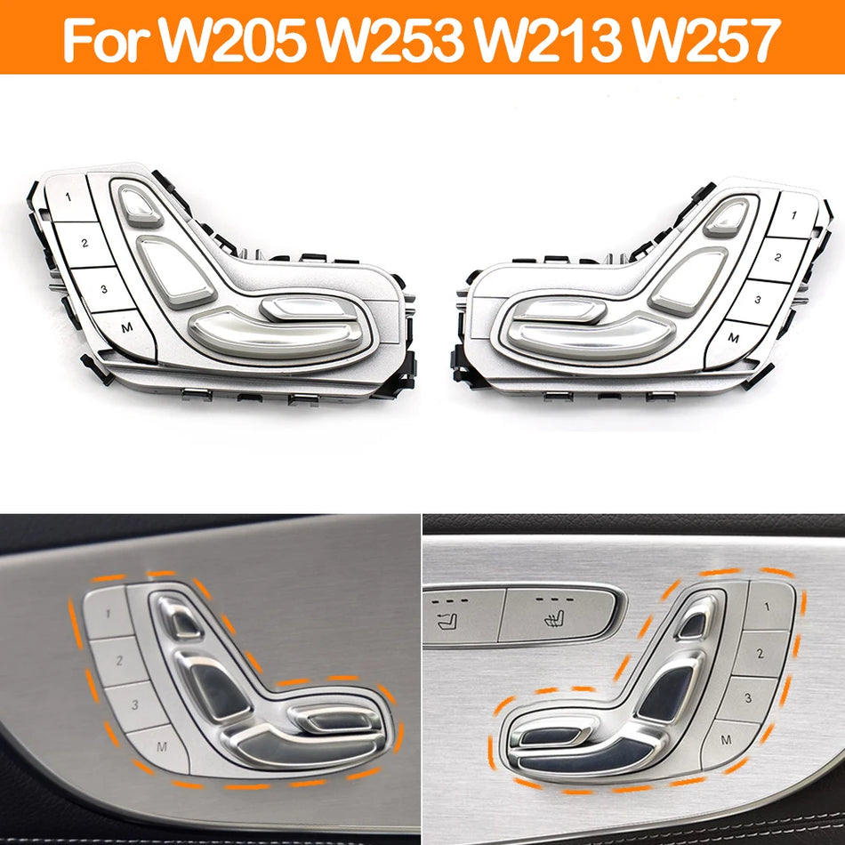Seat Adjustment Switch Button Assembly for Mercedes-Benz W205 W213 W253, PC ABS, Chrome Finish