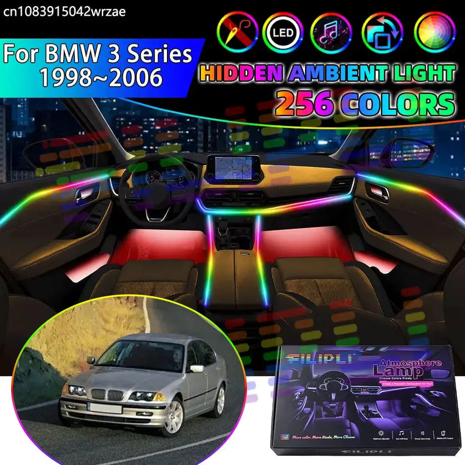 For BMW 3 Series 1998~2006 MK4 4th E46 RGB Car Interior Ambient Lights Strips Breathing Lighting Kit App Control LED strips Auto by InterCyprus Trading Ltd