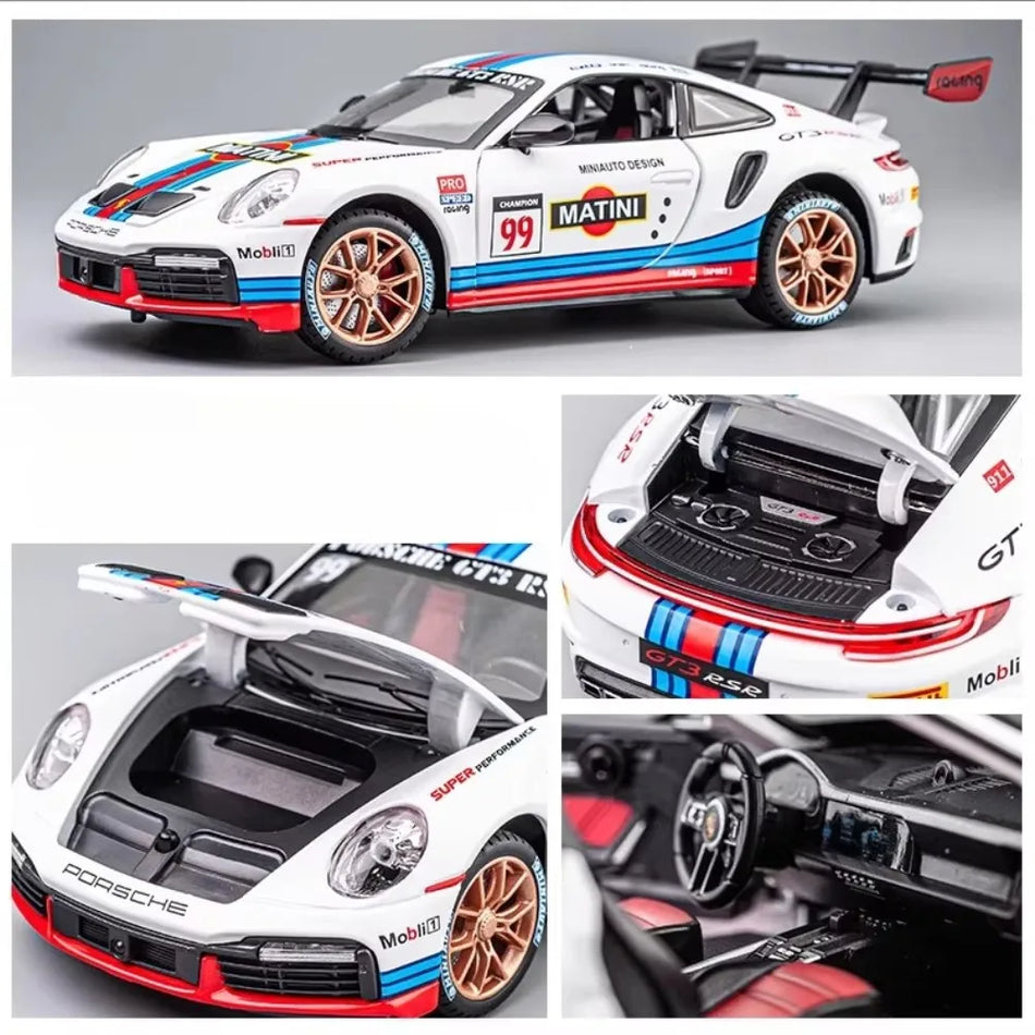 Diecast 1:24 automašīnas modelis ar skaņu un gaismu Porsche 911 Turbo S GT3 RSR