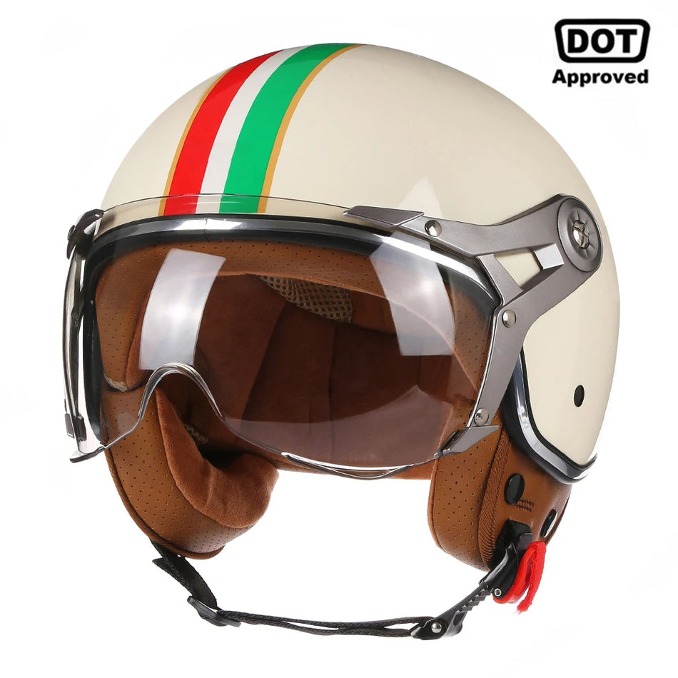 Open Face Motorcycle Helmet DOT Approved, Retro Vintage ABS Safety Helmet For Men Women