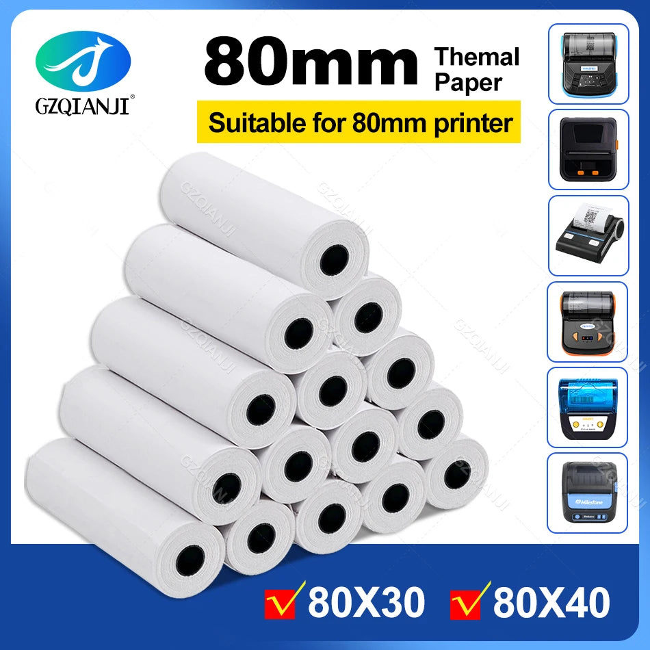 BPA bezmaksas termālais čeka papīra ruļļi 80x30mm Mini 3 collu bezinkas POS printeriem