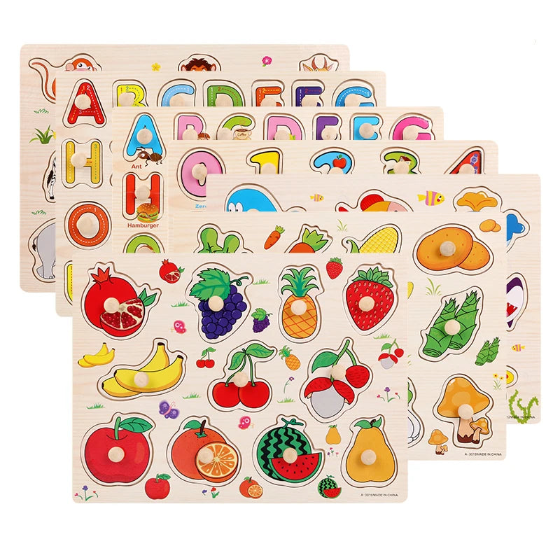 Montessori Wooden Baby Puzzle Toys for Toddlers 1-3 Years | Hand Grab Board Game for Fine Motor Skills Development