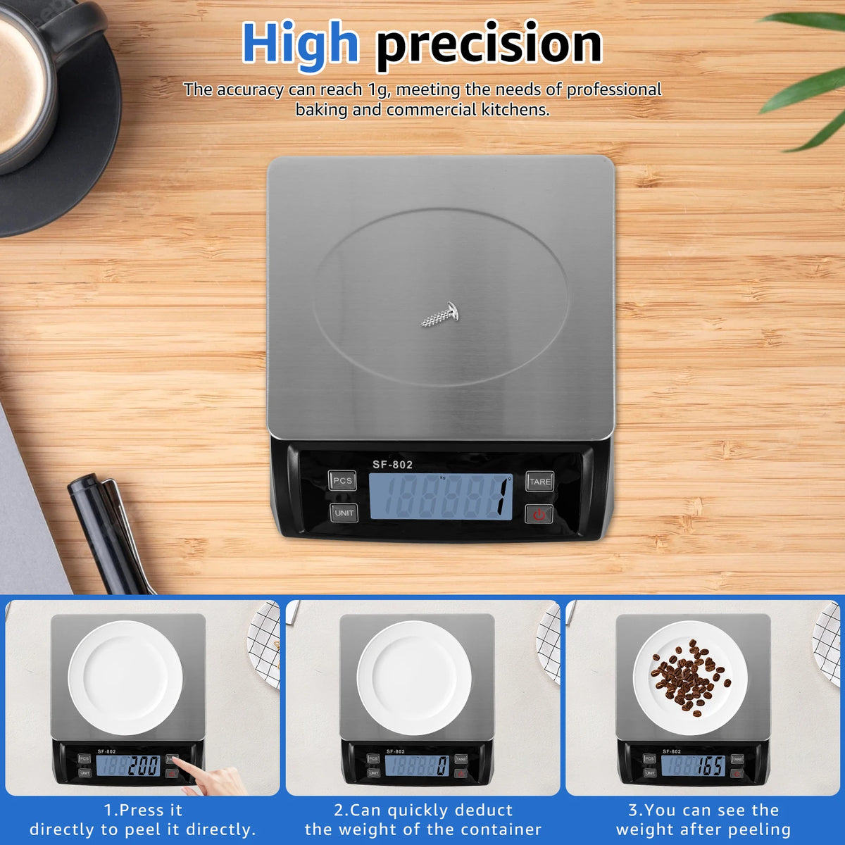 30kg/66lb Digital Kitchen Scale With LCD &ndash; Large Capacity