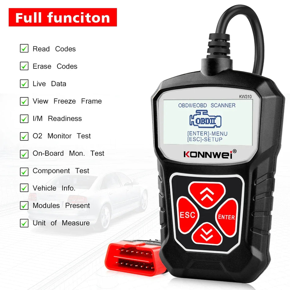 KONNWEI KW310 OBD2 Scanner - Multi Language Support Red