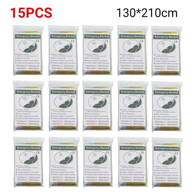 5-30Pc Emergency Gold-Sliver Blanket 130x210Cm &ndash; Waterproof 15PCS-Gold-Silver