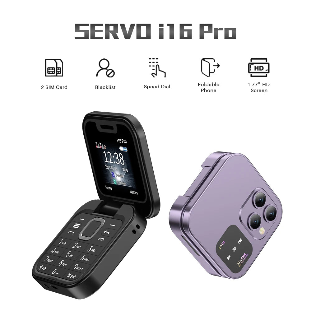 SERVO 2024 Mini Flip Phone &ndash; Ultra Slim Dual SIM FM Radio