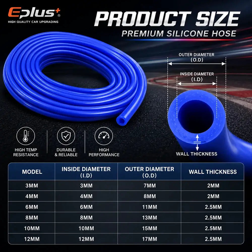 Universal Blue Silicone Vacuum Hose ID 3-12mm High Temp Flame Retardant Car Motorcycle Engine Air Tube by InterCyprus Trading Ltd