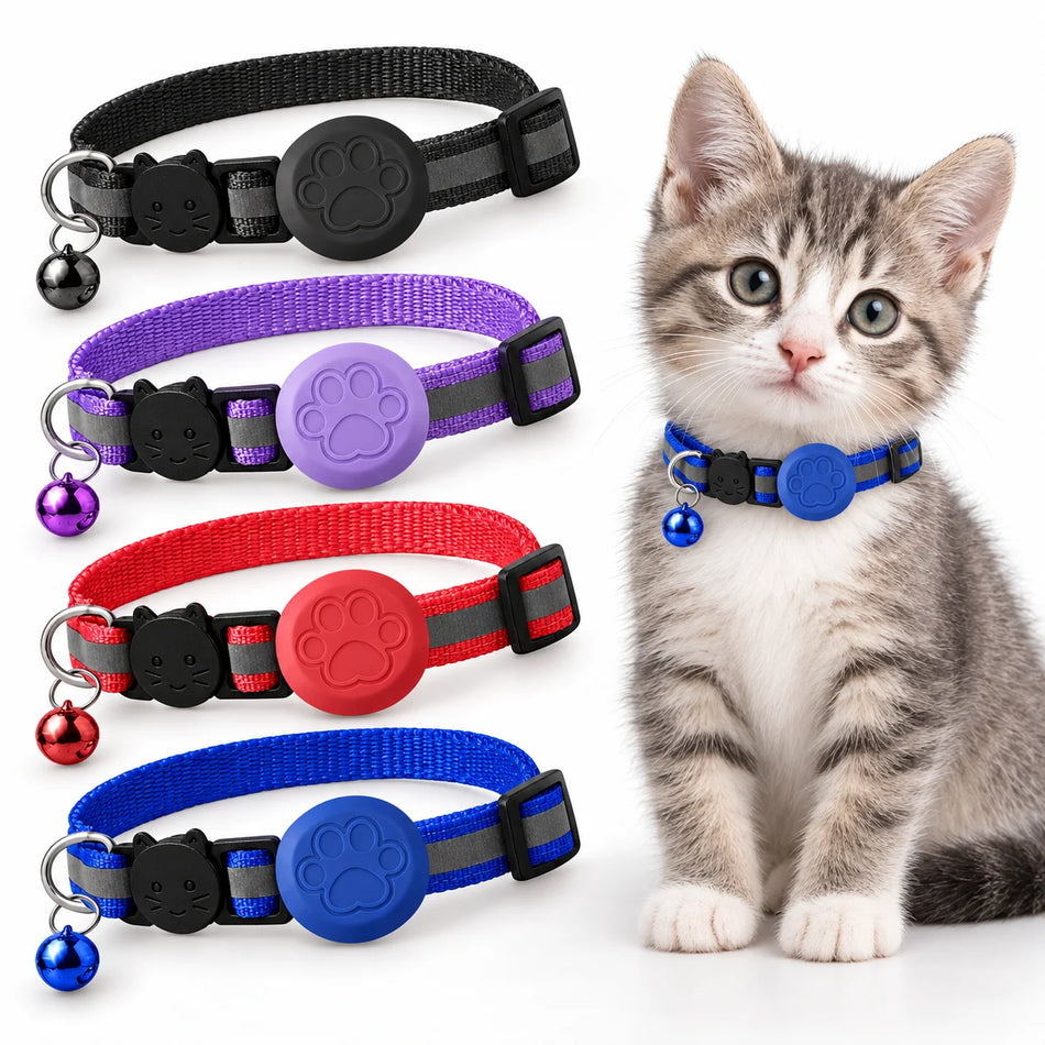 Adjustable Breakaway Cat Collar With Tracker Holder And Reflective Strip