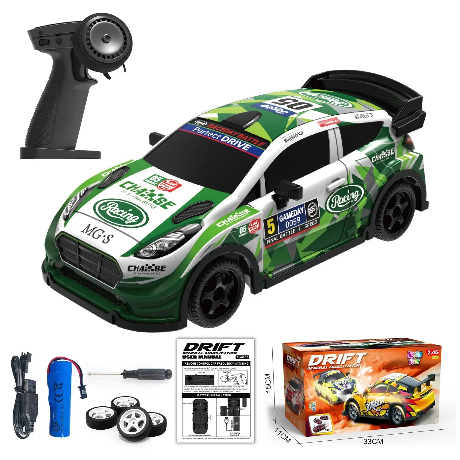 1:18 Remote Control Car &ndash; Glow In Dark 2.4G RC Speed PY385-green