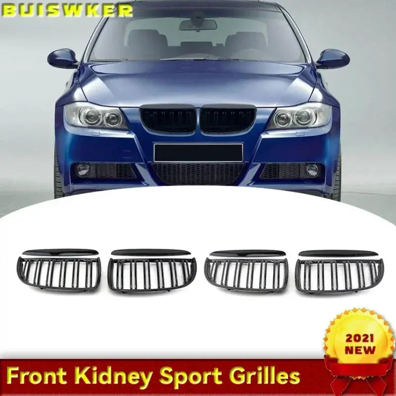 Pair Front Double Slat Sport Kidney Grille Grill For BMW E90 E91 4 Door 2005-2008 by InterCyprus Trading Ltd