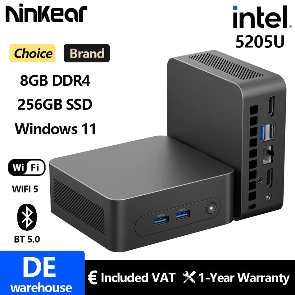 Ninkear M2 Plus Mini PC Intel 5205U 8GB RAM 256GB SSD Win11