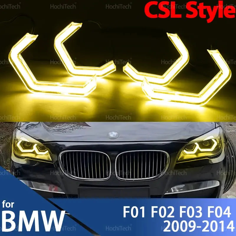 For BMW 7 Series F01 F02 F03 F04 2009-2014 Retrofit DTM M4 Style Lemon Yellow White Crystal Headlamp CSL Style Angel Eyes Kit by InterCyprus Trading Ltd