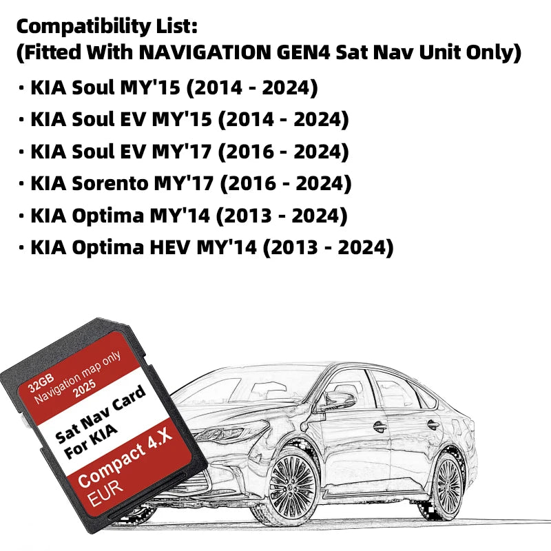 SD Card For KIA Soul Sorento Optima 2025 GEN4 32GB &ndash; Europe CHINA / for KIA Compact 4.X