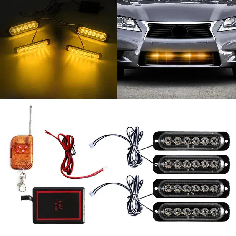 4PCS Grill Car LED Light Strobe Red Blue Emergency Remote Wireless Control Flash Signal Fireman Beacon Warning Lamp Yellow White by InterCyprus Trading Ltd