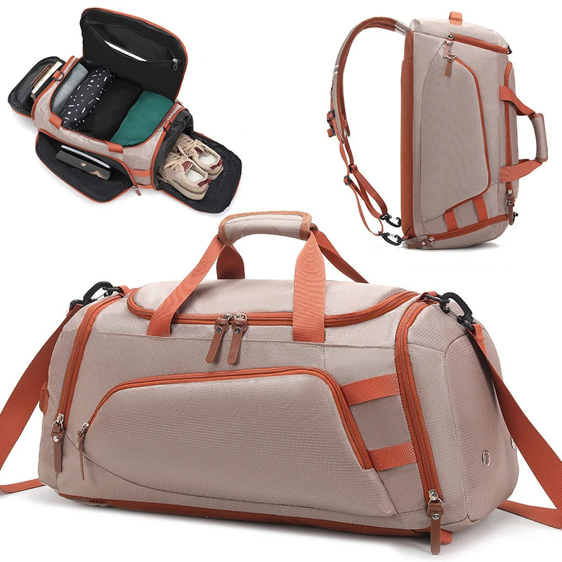 Gym Fitness Backpack Travel Bag &ndash; Dry Wet Compartment Khaki