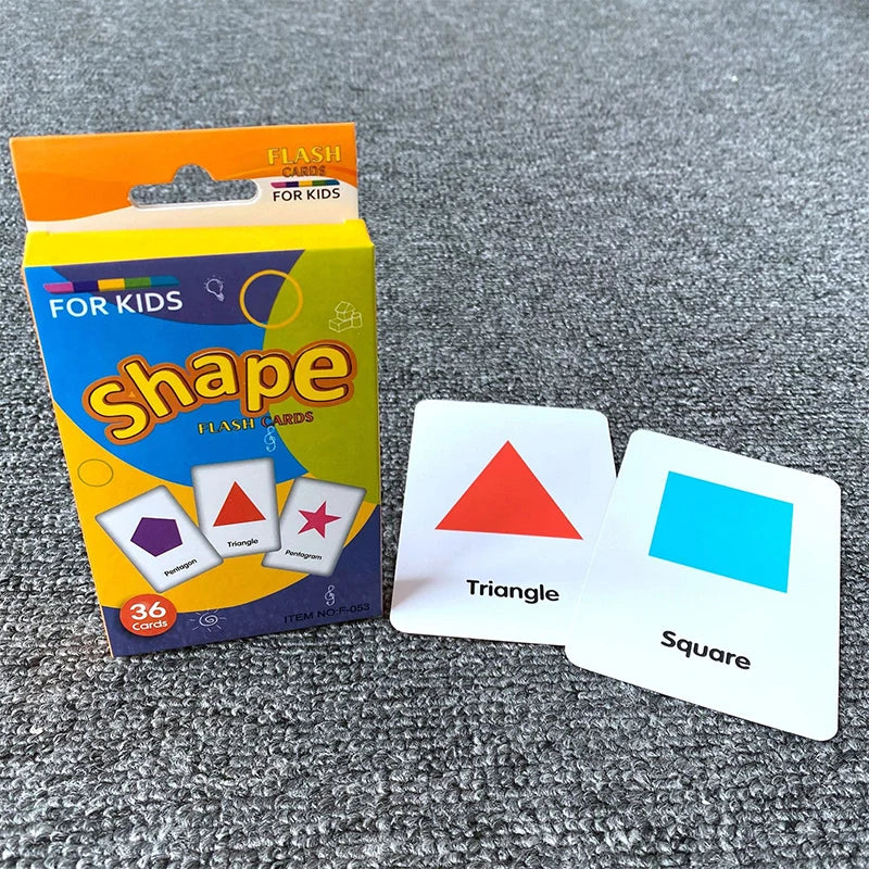 English Flashcards for Toddlers - 36 Educational Cards for Animal, Fruit, Shape, and Color Recognition
