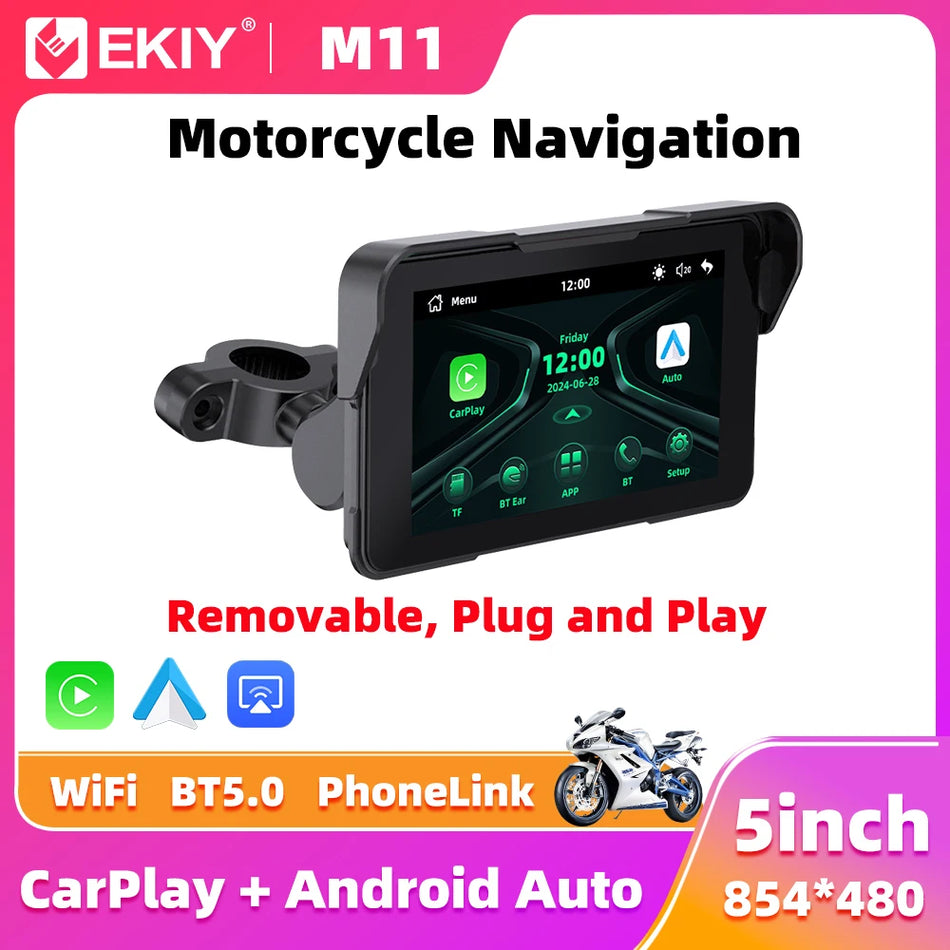 EKIY 5 Inch Wireless CarPlay Moto Android Auto &ndash; Portable Waterproof Motorcycle GPS Display