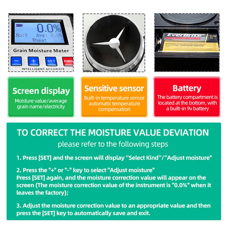 Coffee Bean Grain Moisture Meter &ndash; Digital Backlit Display