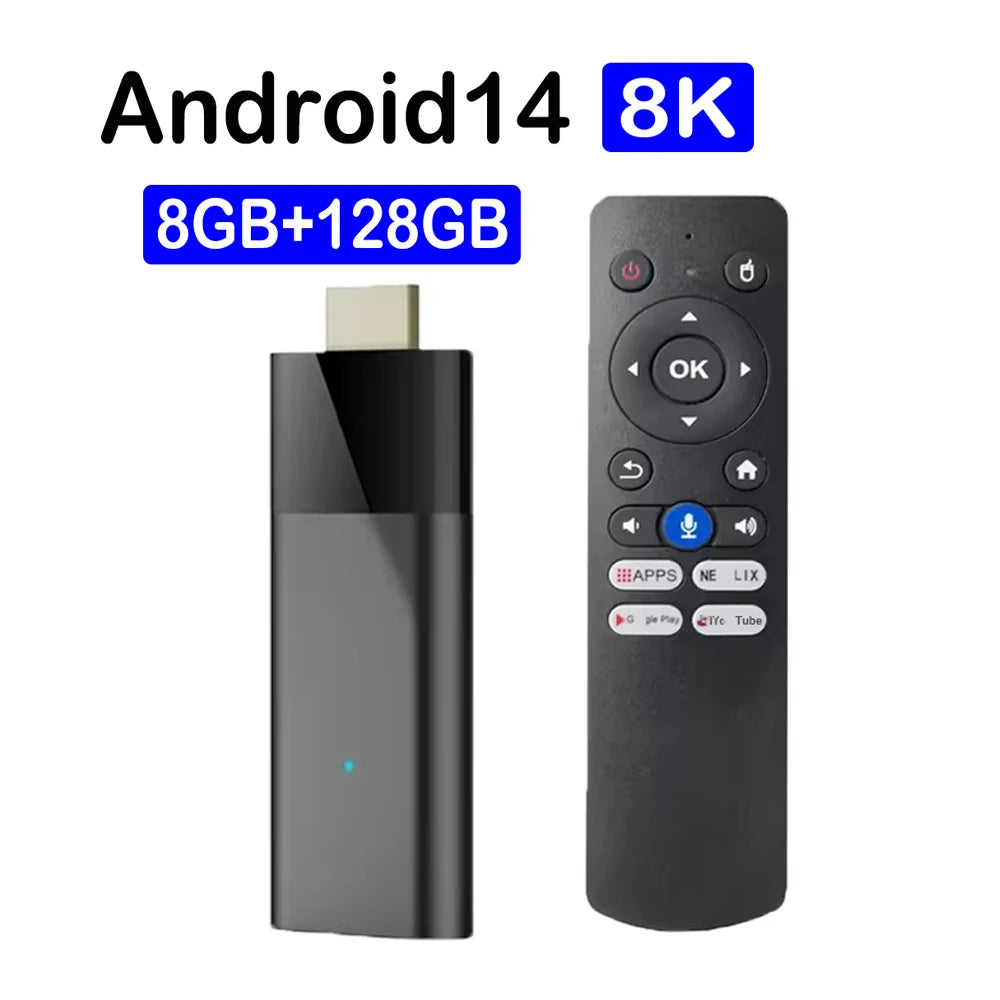 Q12 ATV Mini TV Stick - Smart Android 14 Streaming Media Player with 8K Resolution and Dual Wifi