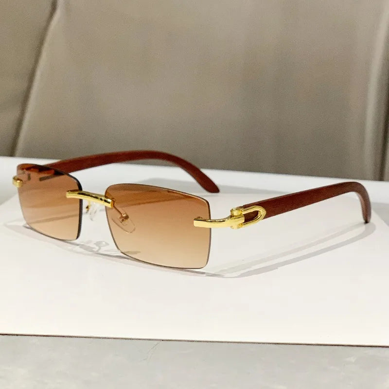 2025 Designer Rimless Rectangle Sunglasses - UV400 Lens Tea