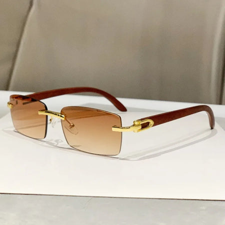 2025 Designer Rimless Rectangle Sunglasses - UV400 Lens Tea