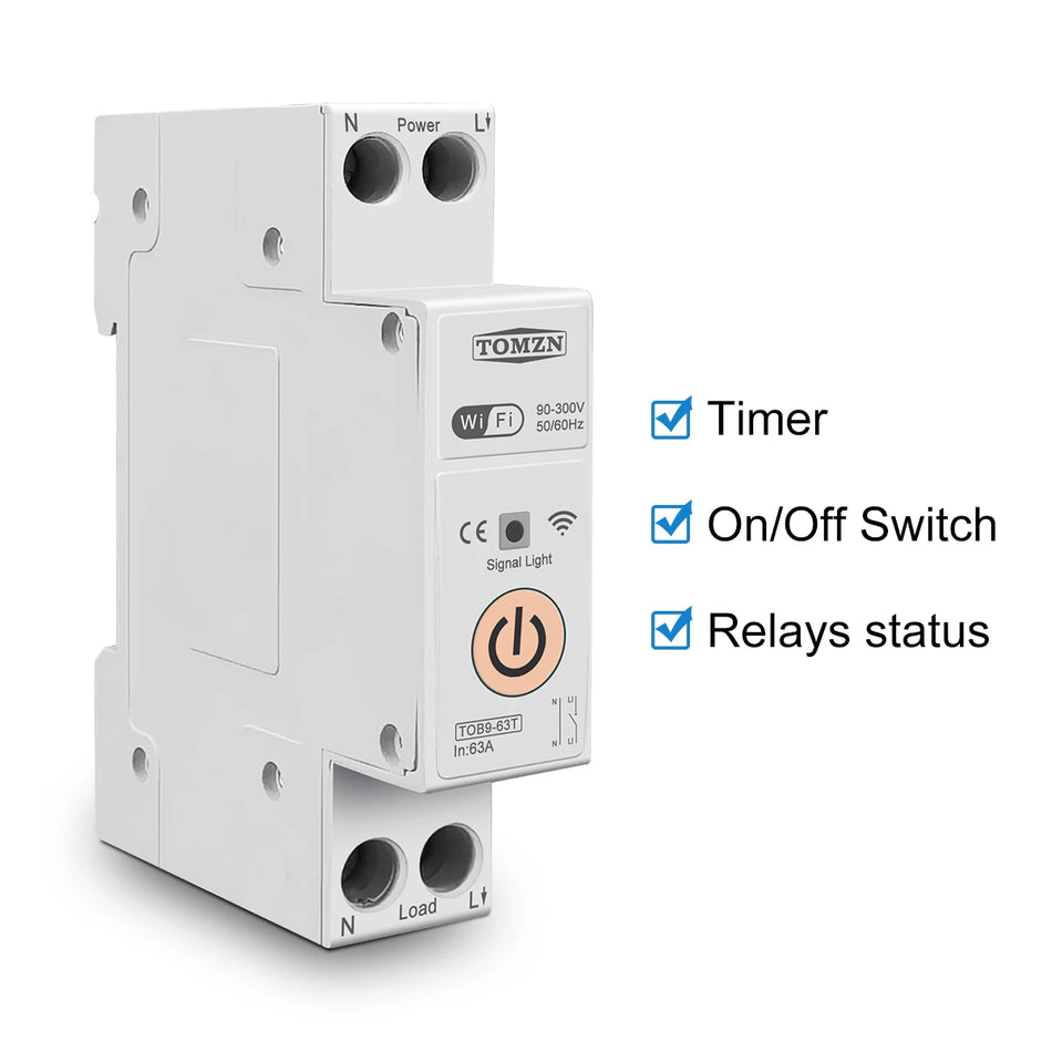 TOMZN 63A 1P+N WiFi Smart Switch with Energy Metering &amp; Protection