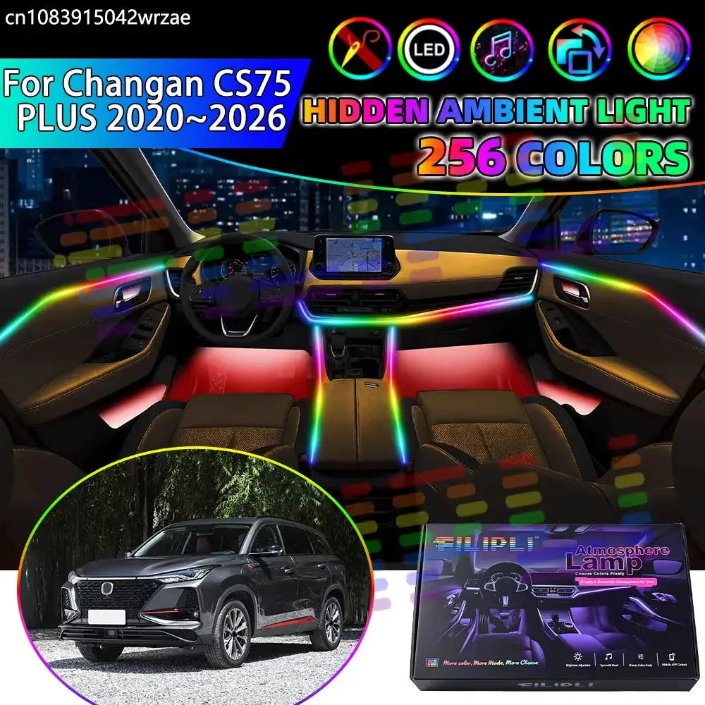 For Changan CS75 2020~2026 PLUS MK2 2021 RGB Car Interior Ambient Lights Strips Breathing Lighting Kit App Control LED strips by InterCyprus Trading Ltd
