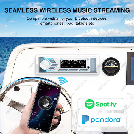 AKAMATE 1Din Boat Radio - Bluetooth USB AUX Marine Stereo