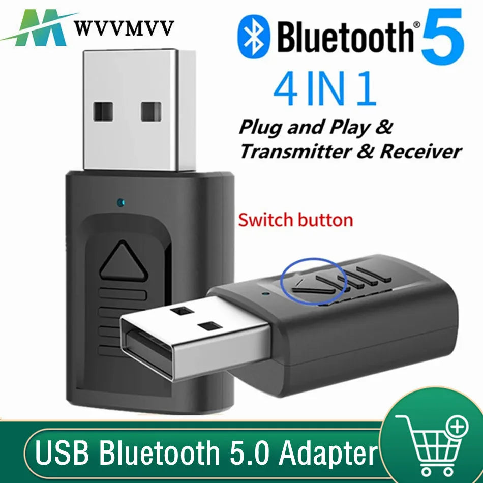 USB Bluetooth 5.0 Audio Receiver Transmitter 4 IN 1 Mini Stereo Bluetooth AUX RCA USB 3.5Mm Jack For PC TV Car Wireless Adapter