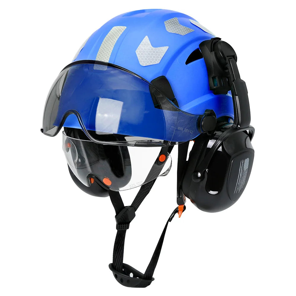 CE Construction Safety Helmet 4AQM0226 &ndash; Integrated Visor Blue Set