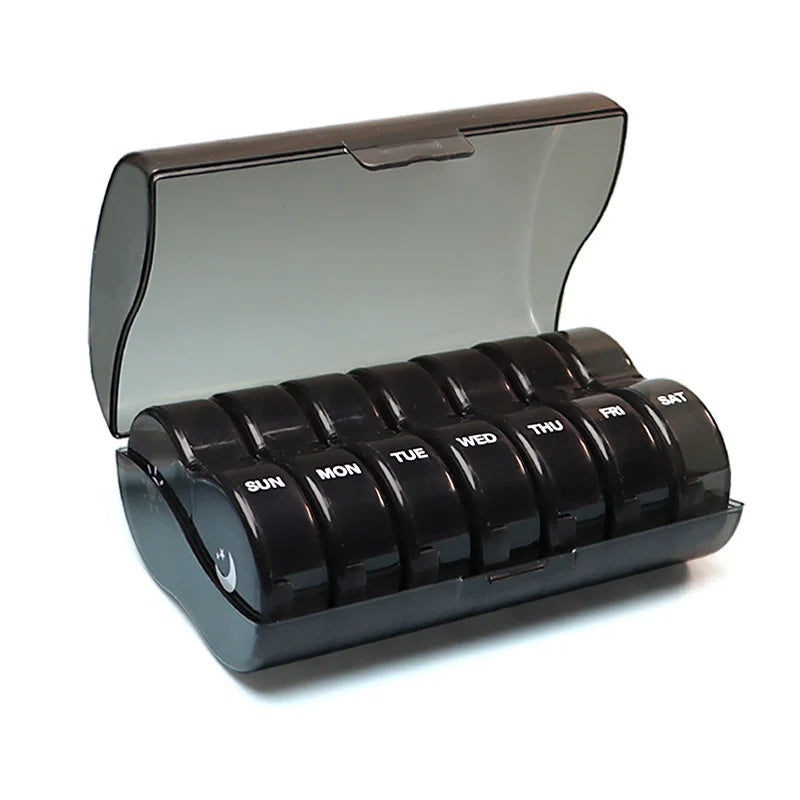 14-Compartment Weekly Pill Organizer for Vitamins, Supplements, and Medicine - BPA-Free, Multi-Purpose Travel Case All black