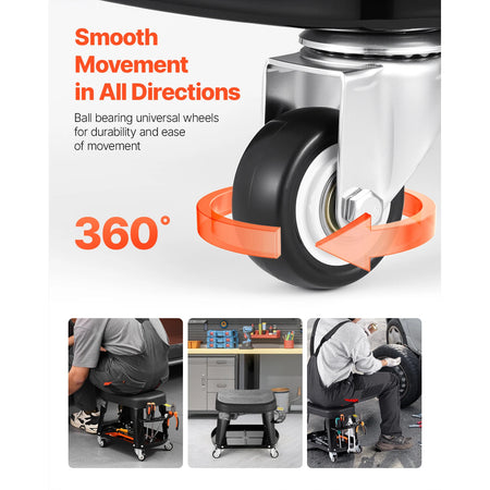 SucceBuy Mechanic Stool 300lbs &ndash; 360 Degree Swivel