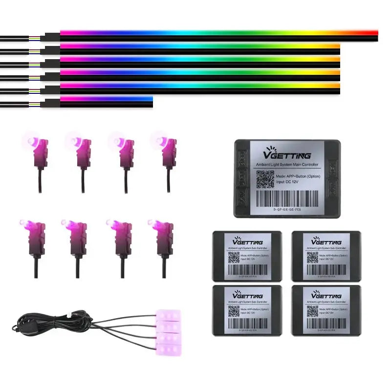 Full Color Streamer Car Ambient Lights RGB 64 Color Universal LED Interior Hidden Acrylic Strip Symphony Atmosphere Lamp by InterCyprus Trading Ltd