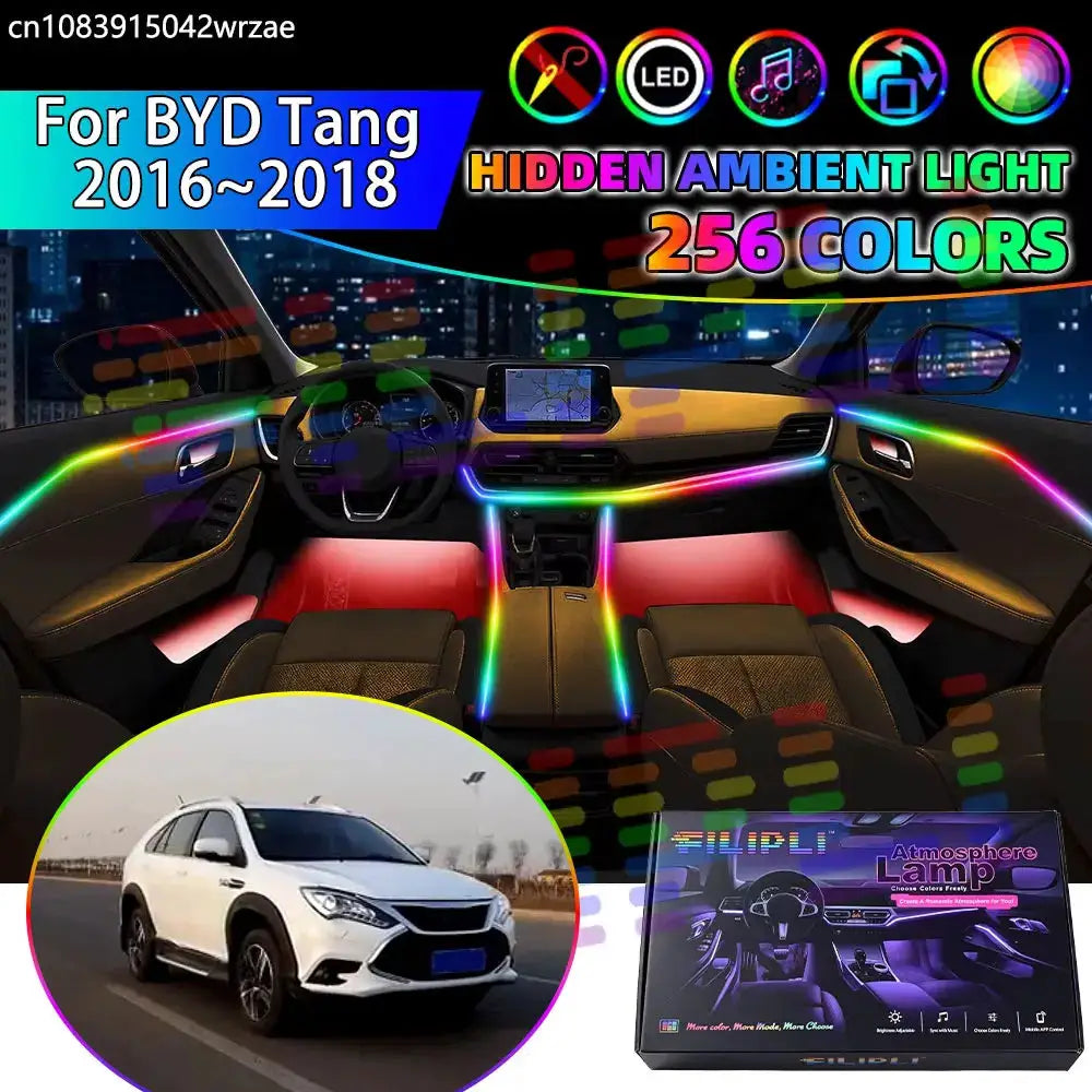For BYD Tang 2016 2017 2018 MK1 RGB Car Interior Ambient Lights Strips Breathing Lighting Kit App Control LED strips Auto Parts by InterCyprus Trading Ltd