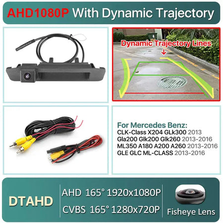 AHD 1080P Dynamic Trajectory Car Rear View Trunk Handle Camera For Mercedes Benz CLK-X204 GLK GLA GLC GLE ML 2013-2016 by InterCyprus Trading Ltd