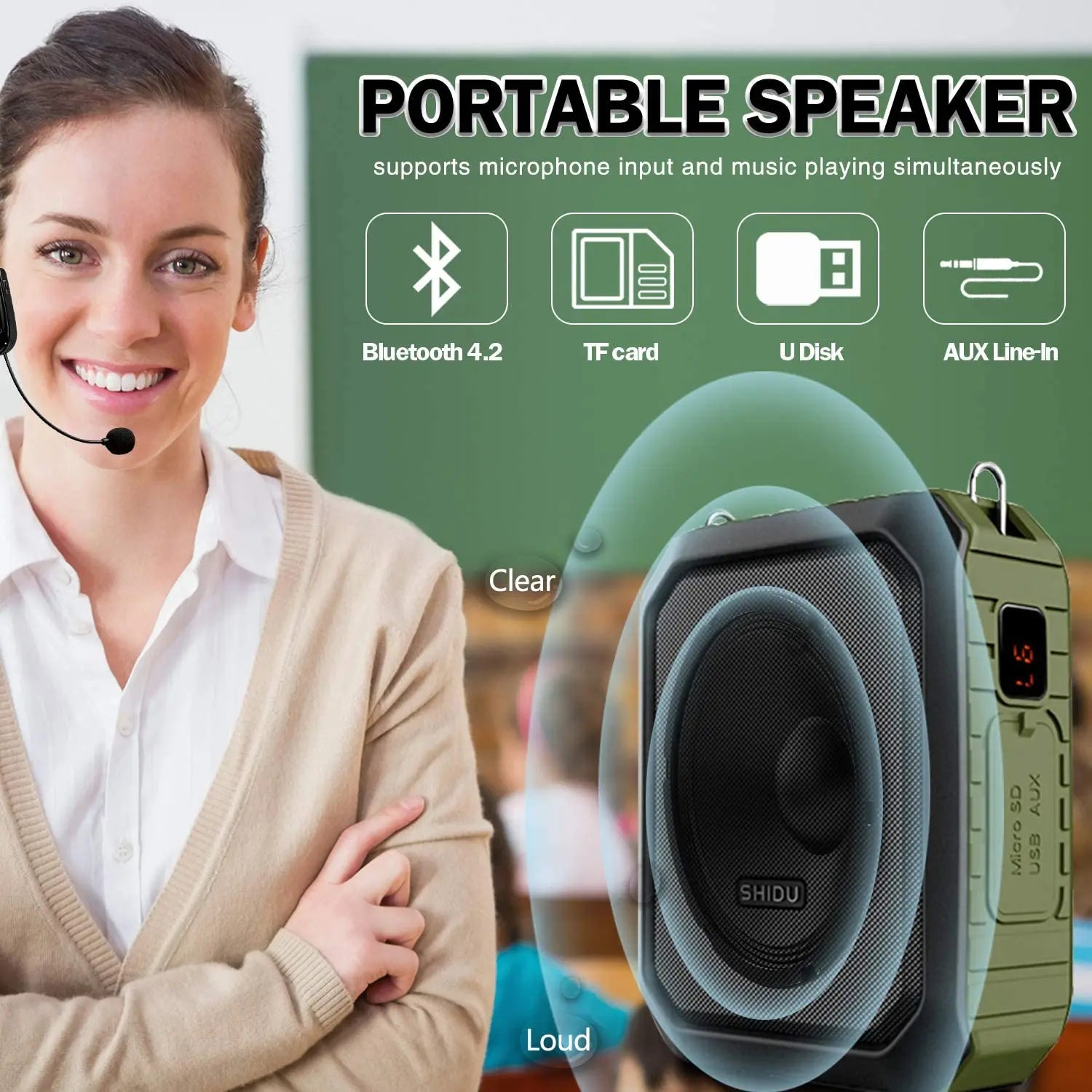SHIDU M800 - 18W Portable Bluetooth Voice Amplifier