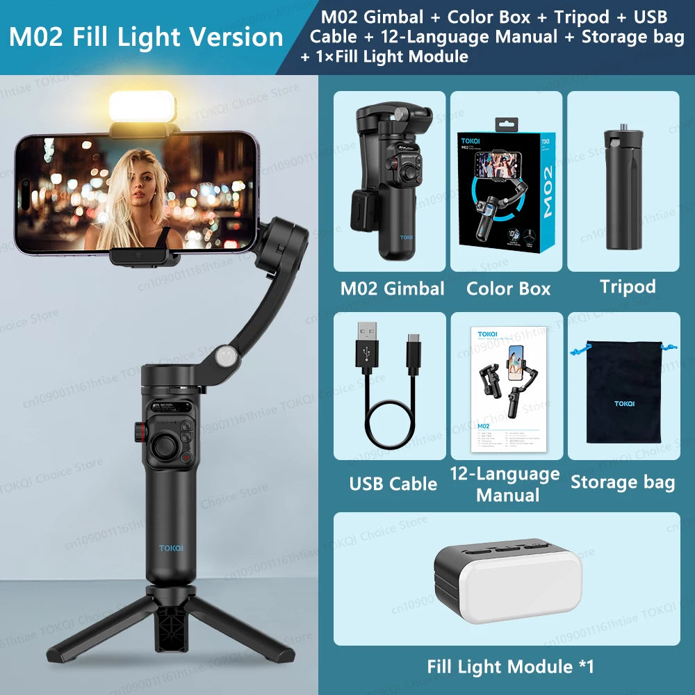 M02 3-Axis Handheld Gimbal Stabilizer with Wireless Remote for Smartphone M02 Fill Light / NO add - Option 1 / CHINA