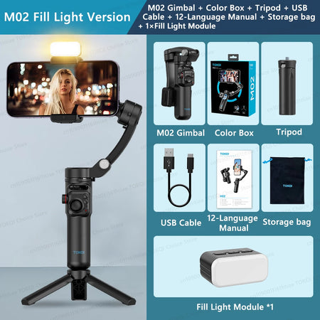 M02 3-Axis Handheld Gimbal Stabilizer with Wireless Remote for Smartphone M02 Fill Light / NO add - Option 1 / CHINA