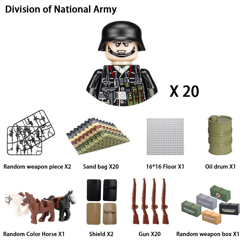 WWII Military Soldier Building Blocks Set - Compatible with Lego, Mini Gun Model Toy for Kids and Collectors