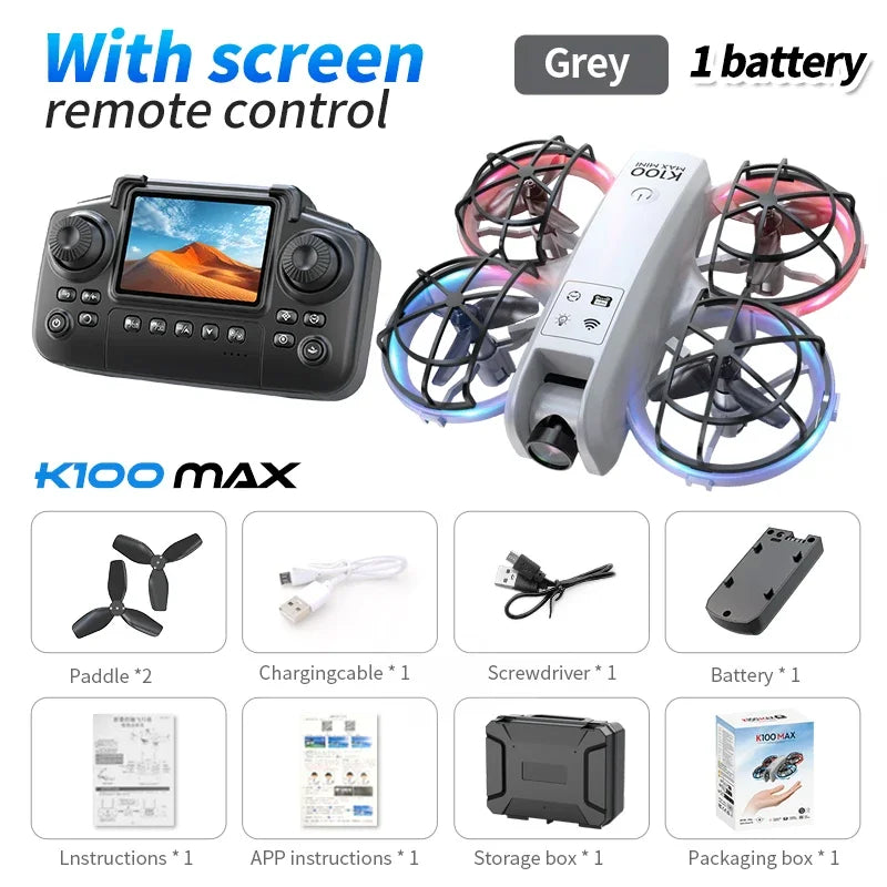 K100 Max Mini RC Drone &ndash; 4K Camera With Foldable Design 2.4in Camera White