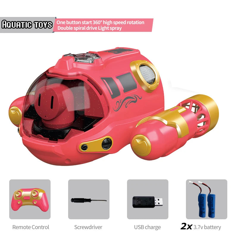 JJR RC Spray Undersea Boat - Waterproof High-Speed Motorboat for Kids Red 2 batteries