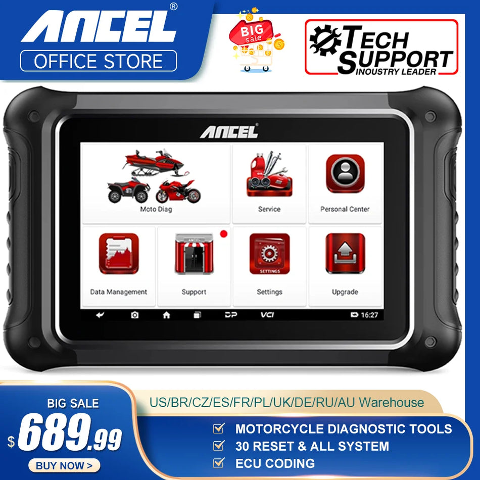 Escáner OBD2 para motocicletas MT700 Diagnósticos de todos los sistemas con 31 funciones de reinicio