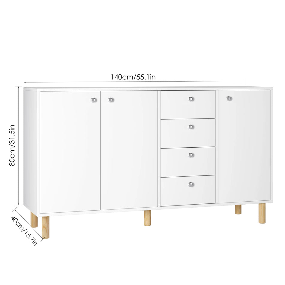 Getone White Kitchen Sideboard With 3 Doors And 4 Drawers